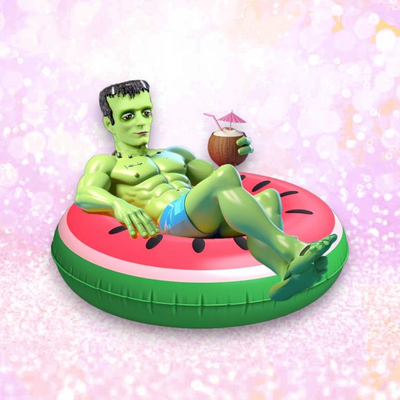 12" Summerween Monster Frankie in Pool Float